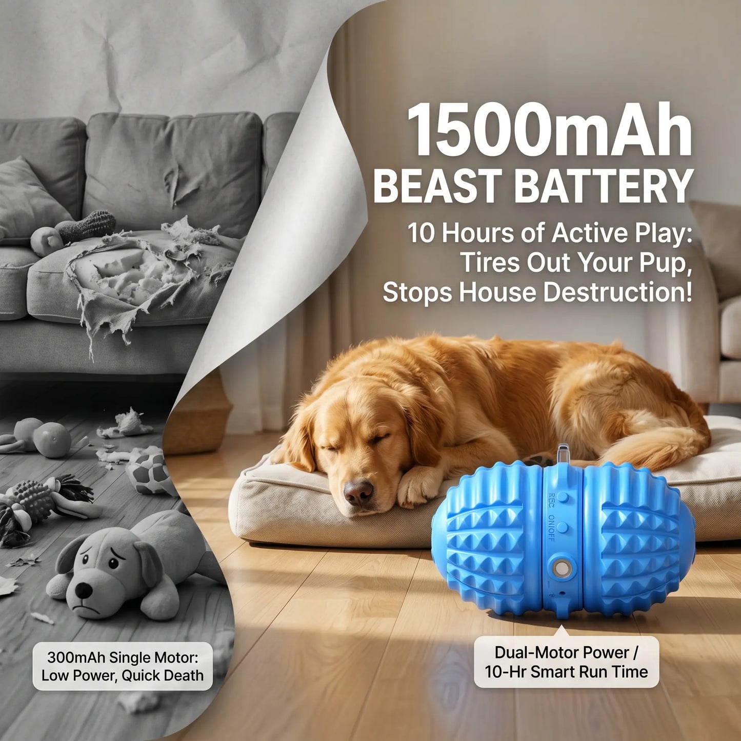 Smartwell Interactive Motion-Activated Dog Toy Ball with Voice Recording and Quiet Mode for Small to Medium Indoor Dogs