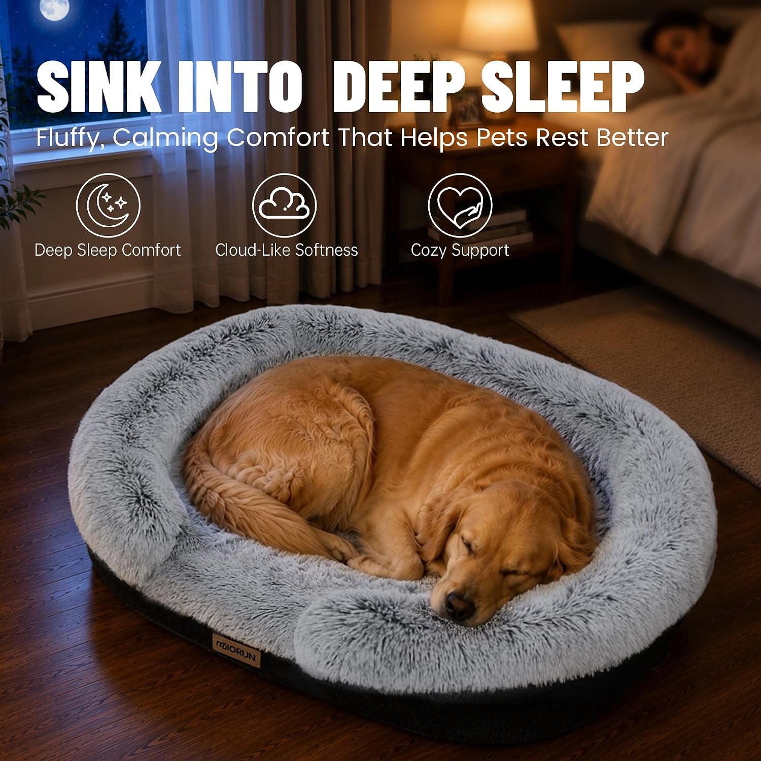 Premium Large Orthopedic Dog Bed with Bolster - 90cm, Plush Faux Fur, Easy Access Design, Washable Cover, Waterproof Liner, Ideal Support for Extra-Large Breeds