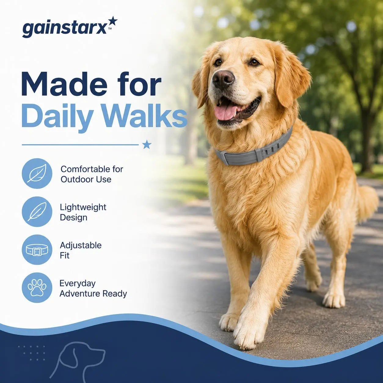 Gainstarx Adjustable Lightweight Dog Collar with Fresh Scent for Large Dogs Over 18 lbs - Ideal for Daily Walks and Outdoor Activities