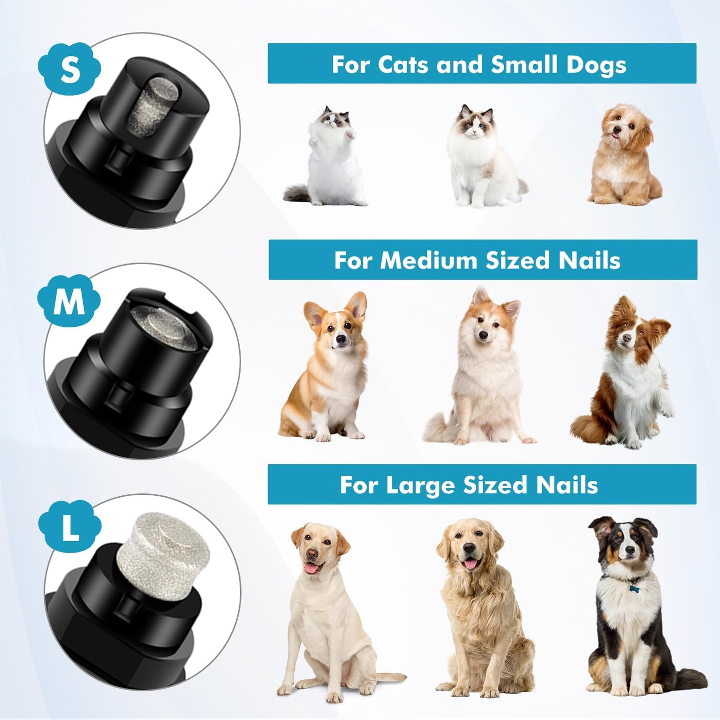 Professional Electric Dog Nail Grinder with LED Light - Silent and Safe Nail Trimmer for Dogs and Cats of All Breeds, Includes 3 Grinding Wheels and Nail Clipper (Black)