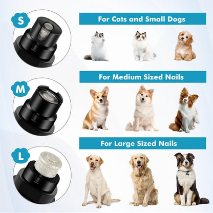 Professional Electric Dog Nail Grinder with LED Light - Silent and Safe Nail Trimmer for Dogs and Cats of All Breeds, Includes 3 Grinding Wheels and Nail Clipper (Black)
