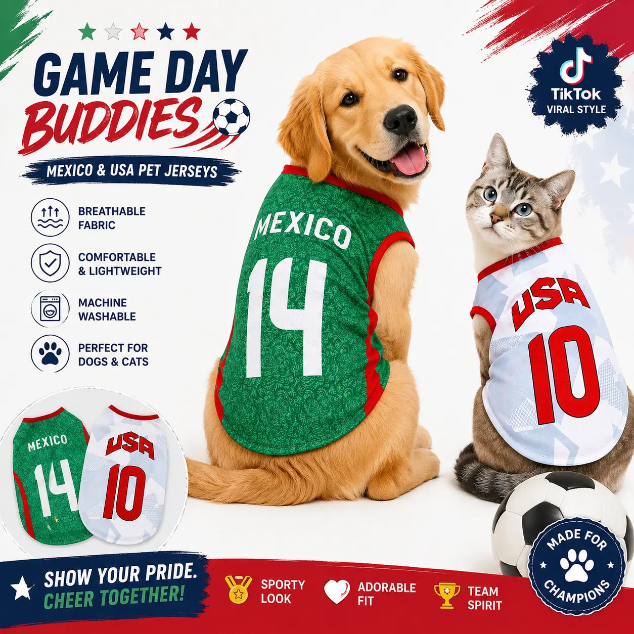 Lightweight Summer Pet Soccer Jersey Vest for Dogs and Cats - Breathable Sleeveless Team-Inspired Apparel for Small to Medium Pets