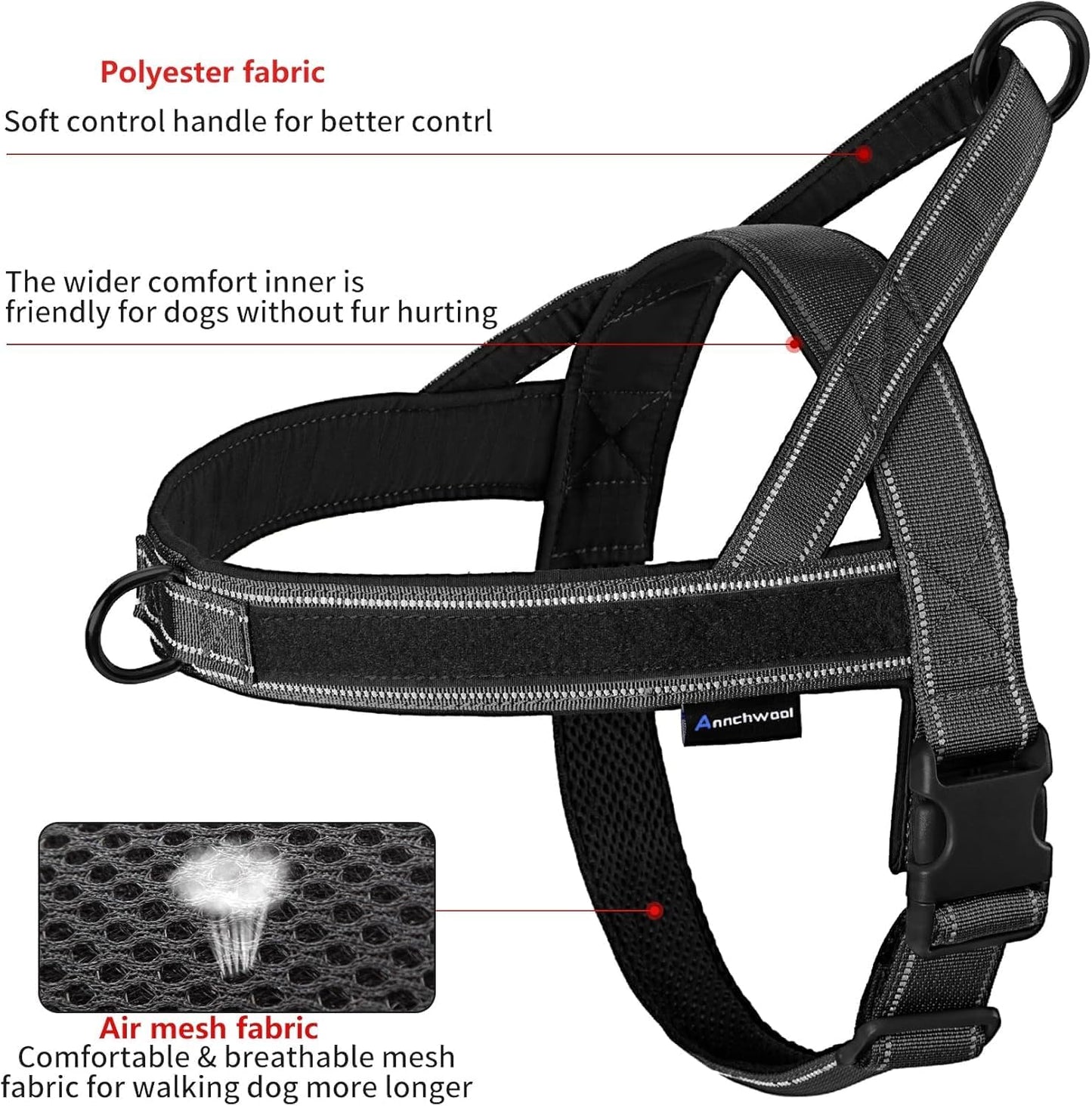 No-Pull Dog Harness with Soft Padded Handle, Reflective Strip, Escape-Proof Design, and Adjustable Fit for Small, Medium, and Large Dogs - Ideal for Training and Walking (Black, XL)