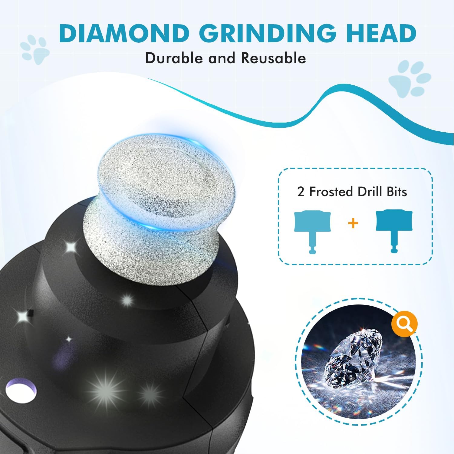 Professional Electric Dog Nail Grinder with LED Light - Silent and Safe Nail Trimmer for Dogs and Cats of All Breeds, Includes 3 Grinding Wheels and Nail Clipper (Black)