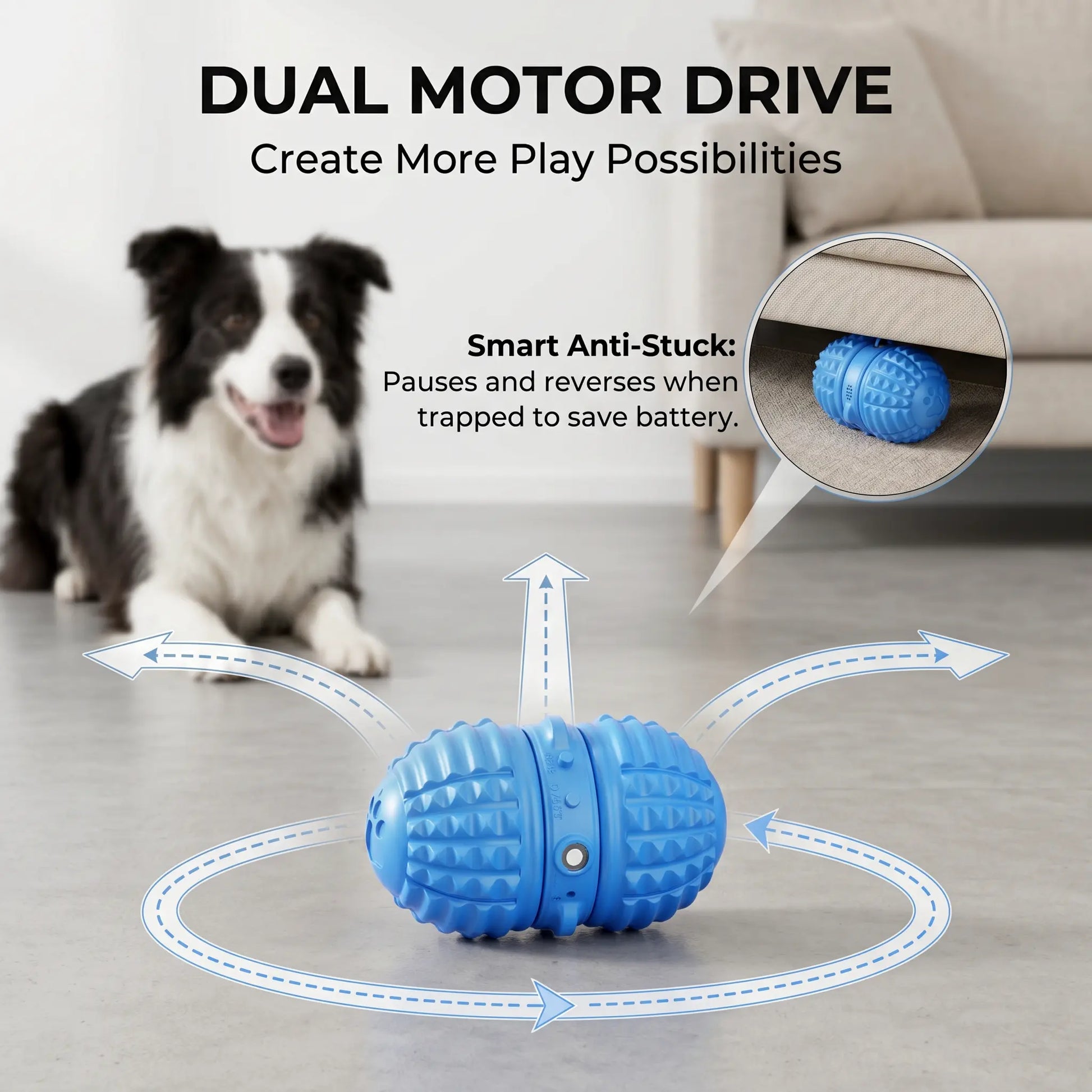 Smartwell Interactive Motion-Activated Dog Toy Ball with Voice Recording and Quiet Mode for Small to Medium Indoor Dogs