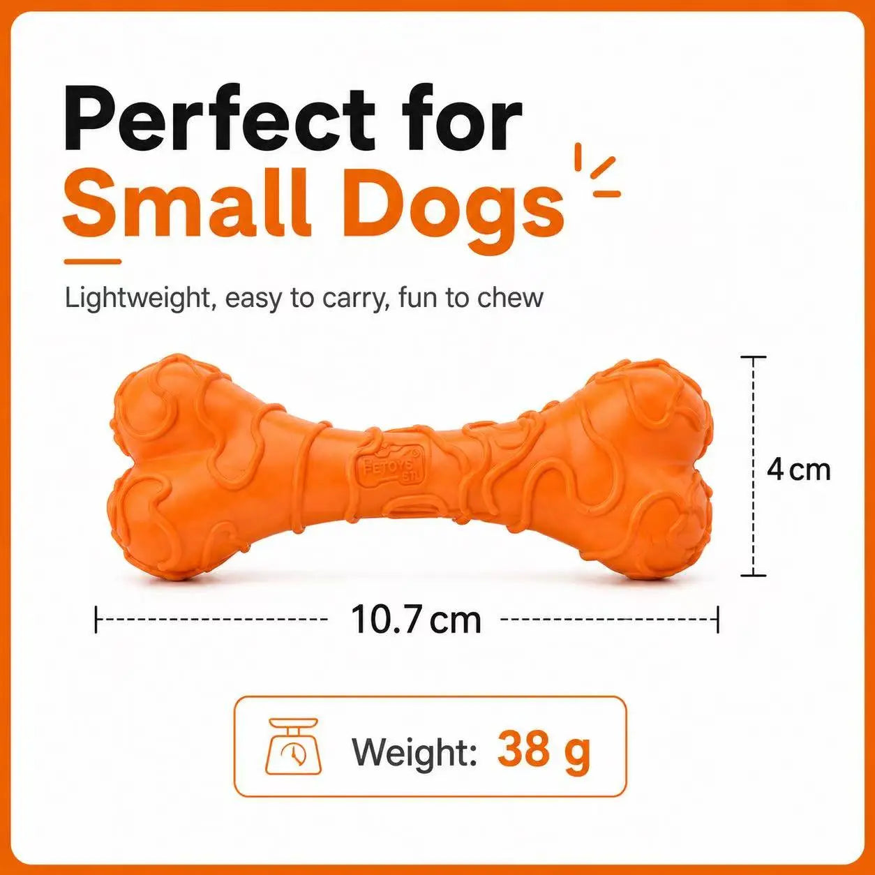 Durable Textured Rubber Chew Bone Toy for Small Dogs - Interactive Dental Toy for Teeth Cleaning and Play, Orange