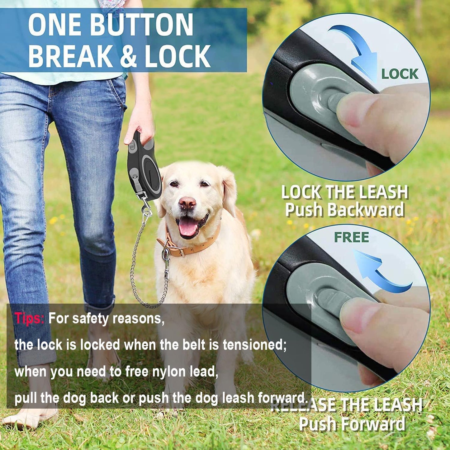 Durable 5M (16Ft) Retractable Dog Leash in Gray, Heavy-Duty Nylon Tape with Anti-Bite Steel Chain for Medium to Large Dogs