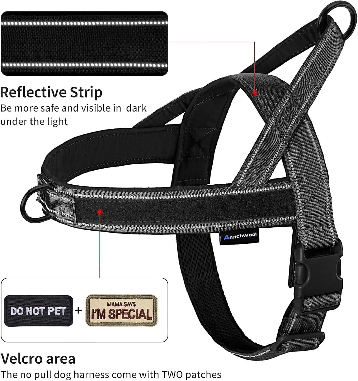 No-Pull Dog Harness with Soft Padded Handle, Reflective Strip, Escape-Proof Design, and Adjustable Fit for Small, Medium, and Large Dogs - Ideal for Training and Walking (Black, XL)