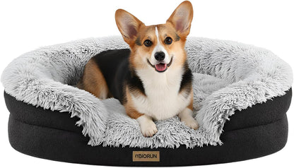 Premium Large Orthopedic Dog Bed with Bolster - 90cm, Plush Faux Fur, Easy Access Design, Washable Cover, Waterproof Liner, Ideal Support for Extra-Large Breeds