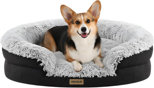 Premium Large Orthopedic Dog Bed with Bolster - 90cm, Plush Faux Fur, Easy Access Design, Washable Cover, Waterproof Liner, Ideal Support for Extra-Large Breeds