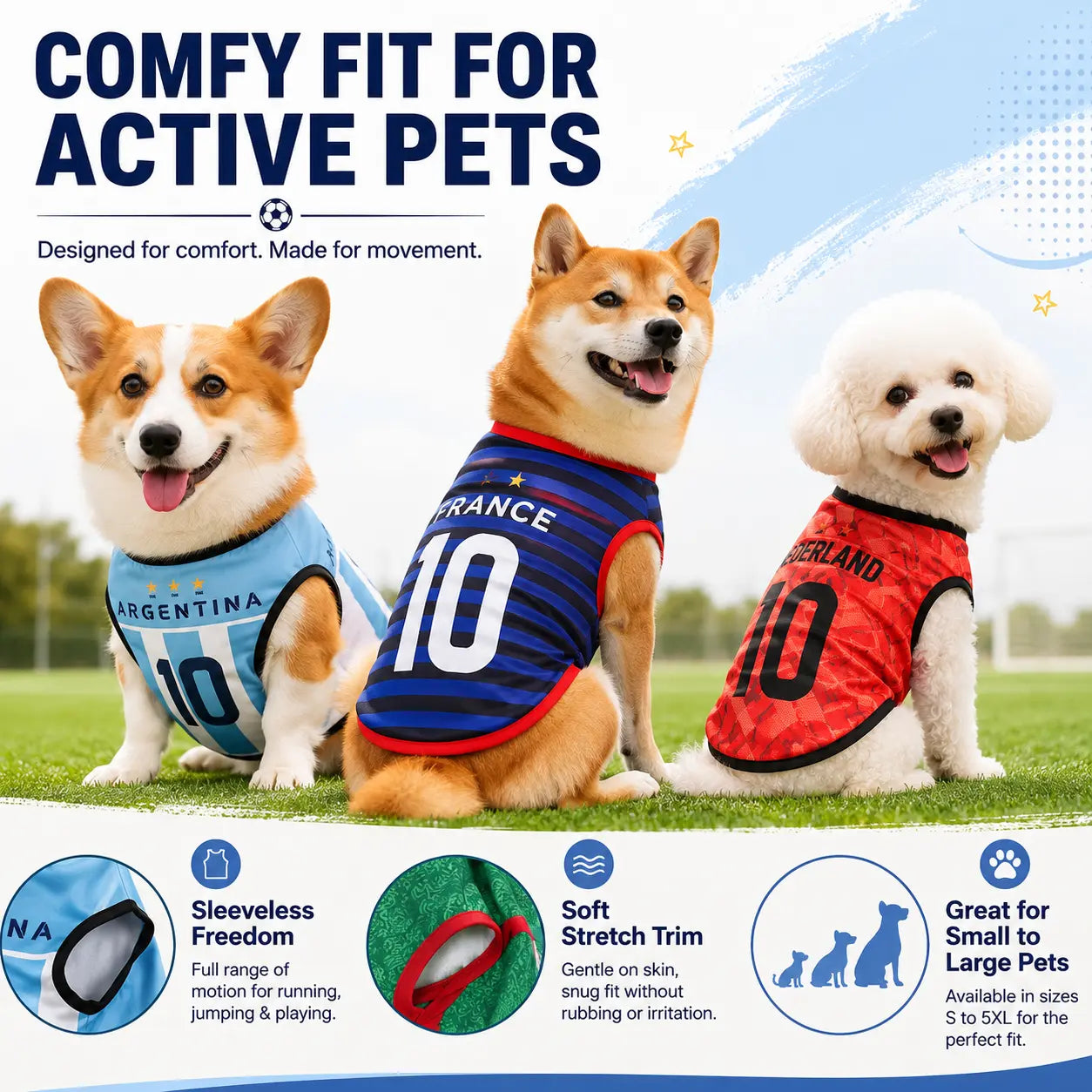 Lightweight Summer Pet Soccer Jersey Vest for Dogs and Cats - Breathable Sleeveless Team-Inspired Apparel for Small to Medium Pets