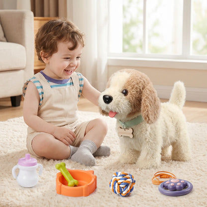 TUMAMA Interactive Realistic Puppy Toy - Walking and Barking Plush Dog with Leash, Songs, Touch and Voice Activation, DIY Feeding Set for Imaginative Play and Emotional Development