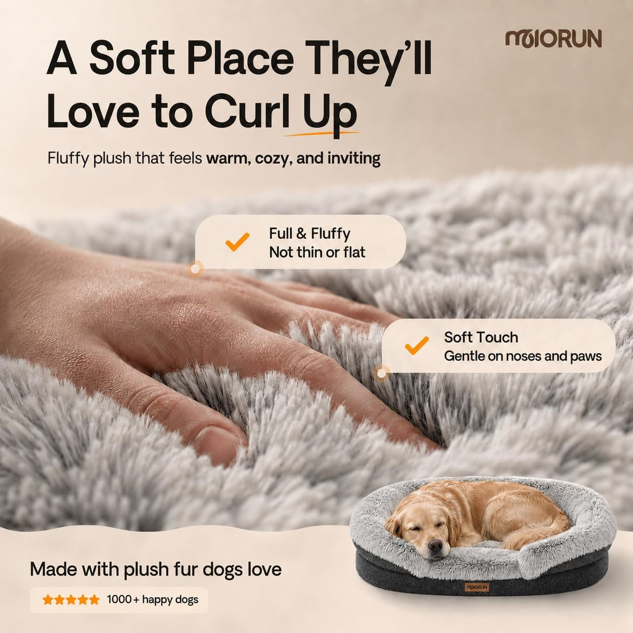 Premium Large Orthopedic Dog Bed with Bolster - 90cm, Plush Faux Fur, Easy Access Design, Washable Cover, Waterproof Liner, Ideal Support for Extra-Large Breeds