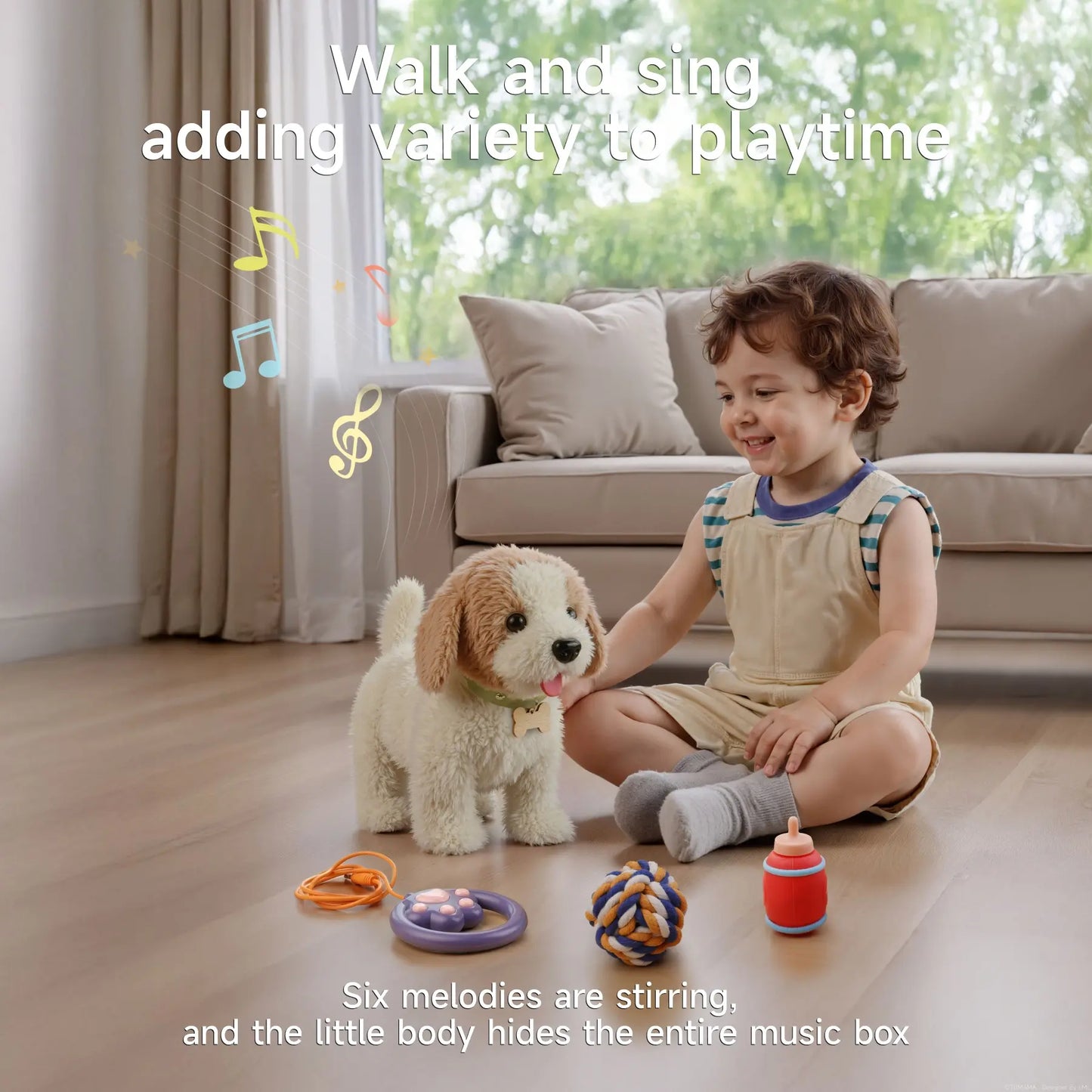 TUMAMA Interactive Realistic Puppy Toy - Walking and Barking Plush Dog with Leash, Songs, Touch and Voice Activation, DIY Feeding Set for Imaginative Play and Emotional Development