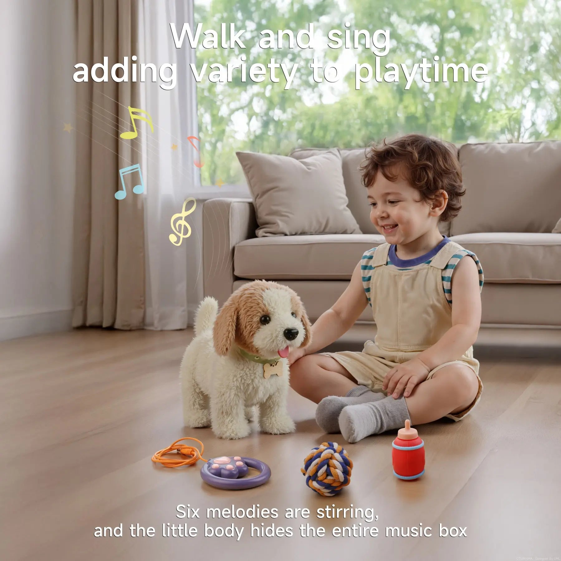 TUMAMA Interactive Realistic Puppy Toy - Walking and Barking Plush Dog with Leash, Songs, Touch and Voice Activation, DIY Feeding Set for Imaginative Play and Emotional Development