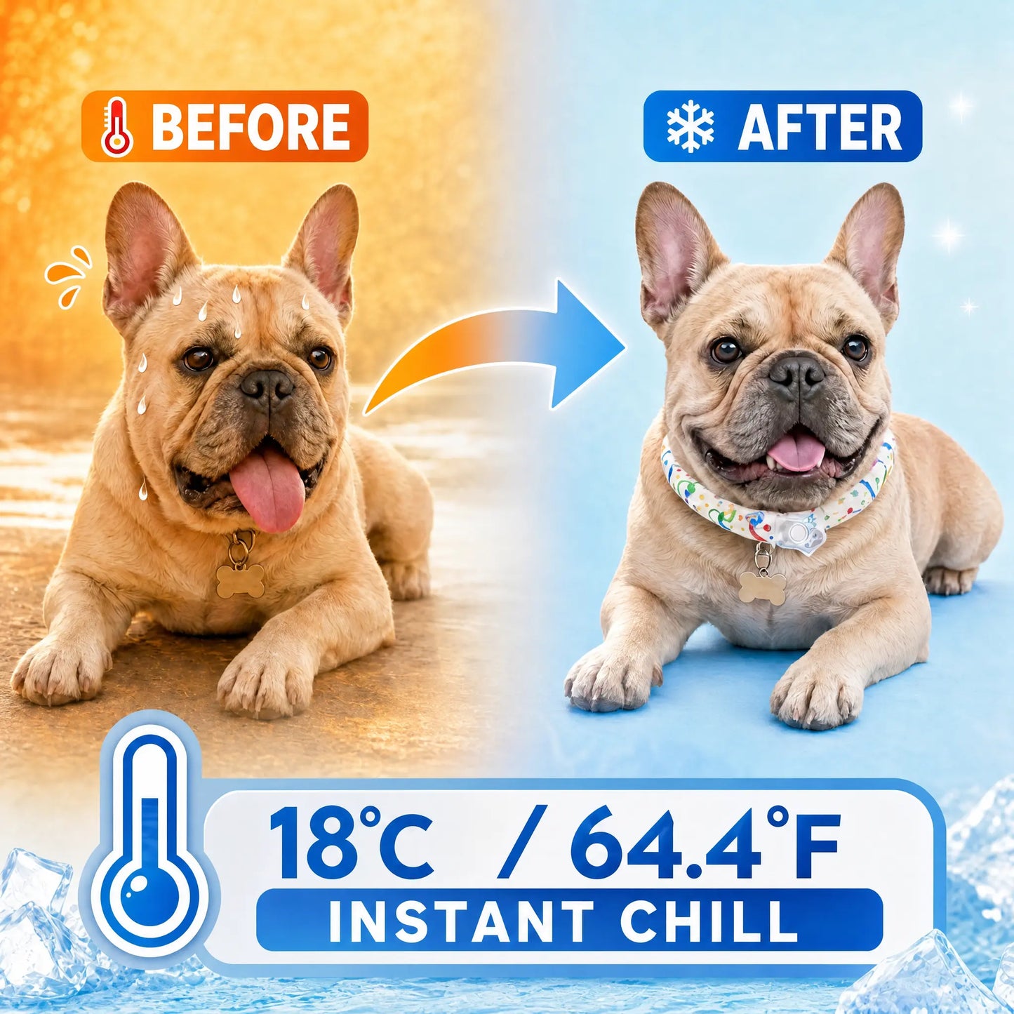 Ultimate Reusable Pet Cooling Collar - Instant 64°F Chill for Dogs & Cats | Sweat-Free, Eco-Friendly Neck Ring for Summer Adventures