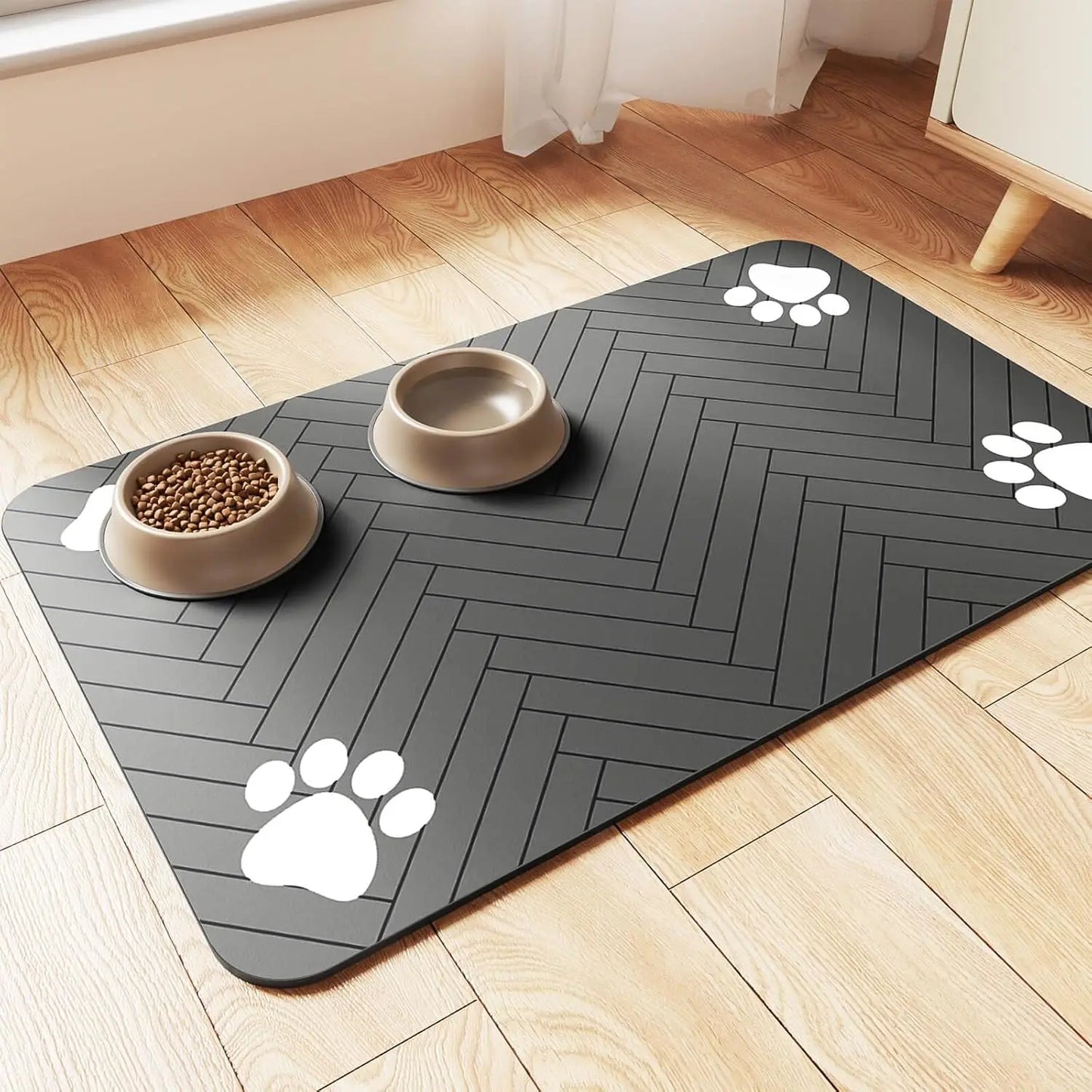 Absorbent Pet Feeding Mat with Waterproof Rubber Backing - Quick Dry Placemat for Food and Water Bowls for Dogs and Cats