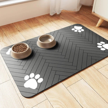 Absorbent Pet Feeding Mat with Waterproof Rubber Backing - Quick Dry Placemat for Food and Water Bowls for Dogs and Cats