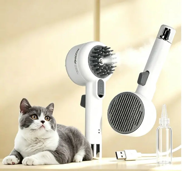 Fresh Fur 2-in-1 Pet Steam Shower Brush and Spray Grooming Comb for Cats and Dogs - Deshedding and Grooming Tool