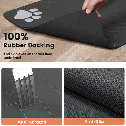 Absorbent Pet Feeding Mat with Waterproof Rubber Backing - Quick Dry Placemat for Food and Water Bowls for Dogs and Cats