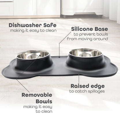 Double Stainless Steel Pet Bowl Set with Non-Slip Base for Food and Water