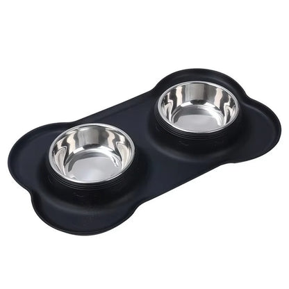 Stainless Steel Slow Feeder Dog Bowl Set with Non-Slip Silicone Mat - 2-in-1 Waterproof Feeding Station for Large, Medium, and Small Breeds