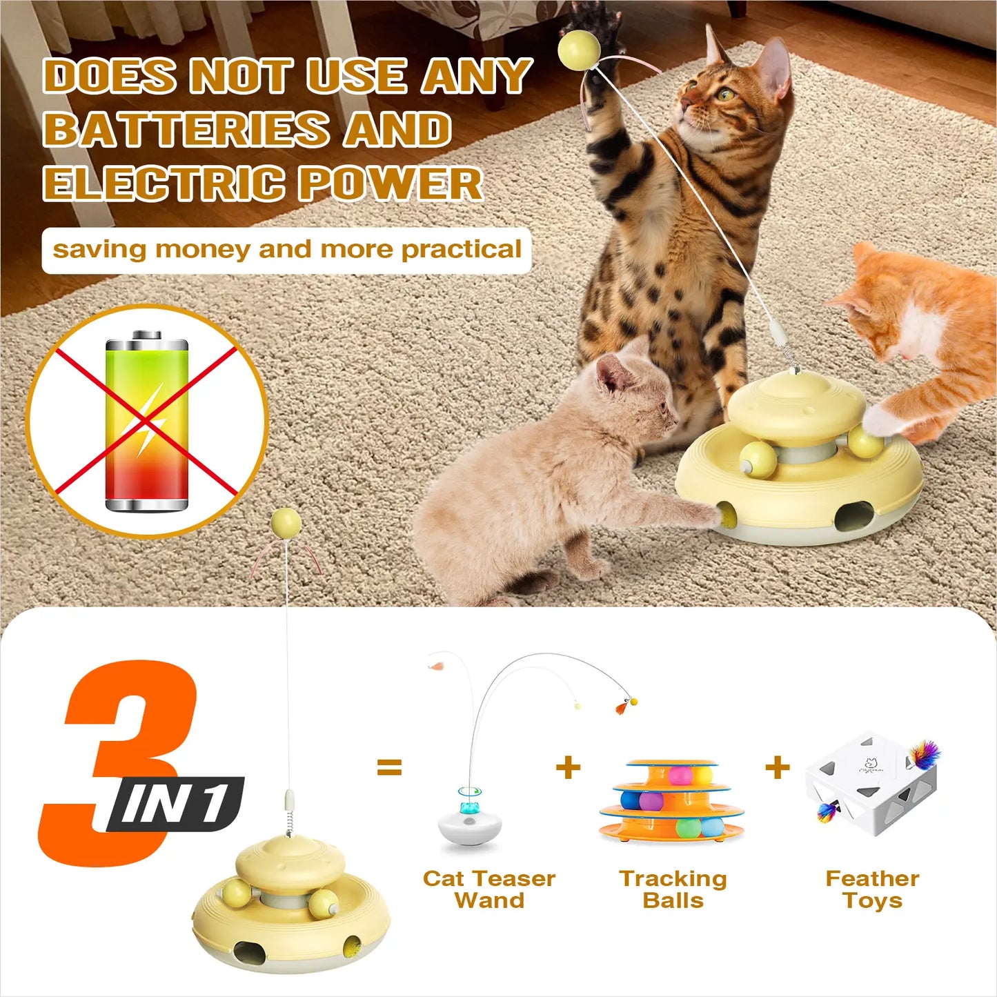 KADTC Interactive Cat Toys for Indoor Cats - Feather Teaser Wand and Tracking Balls for Pet Enrichment and Exercise, Ideal for Kittens and Adult Cats