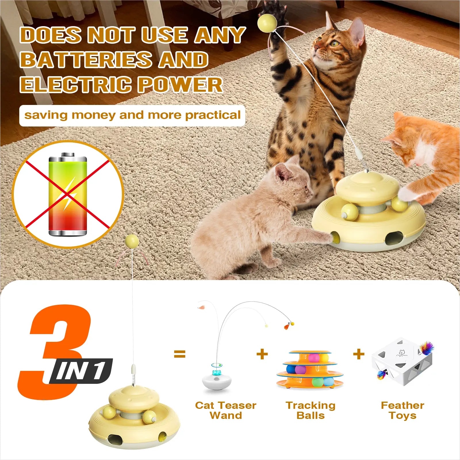 KADTC Interactive Cat Toys for Indoor Cats - Feather Teaser Wand and Tracking Balls for Pet Enrichment and Exercise, Ideal for Kittens and Adult Cats