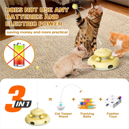 KADTC Interactive Cat Toys for Indoor Cats - Feather Teaser Wand and Tracking Balls for Pet Enrichment and Exercise, Ideal for Kittens and Adult Cats