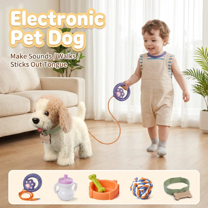TUMAMA Interactive Realistic Puppy Toy - Walking and Barking Plush Dog with Leash, Songs, Touch and Voice Activation, DIY Feeding Set for Imaginative Play and Emotional Development
