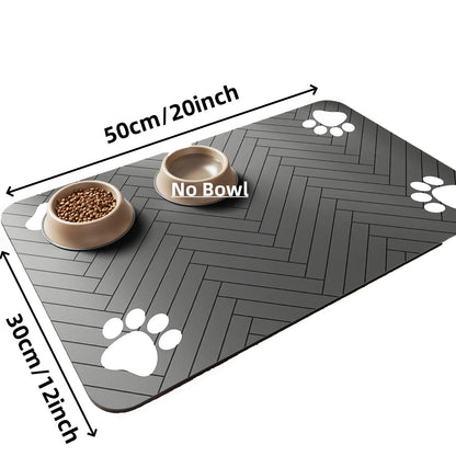 Absorbent Pet Feeding Mat with Waterproof Rubber Backing - Quick Dry Placemat for Food and Water Bowls for Dogs and Cats