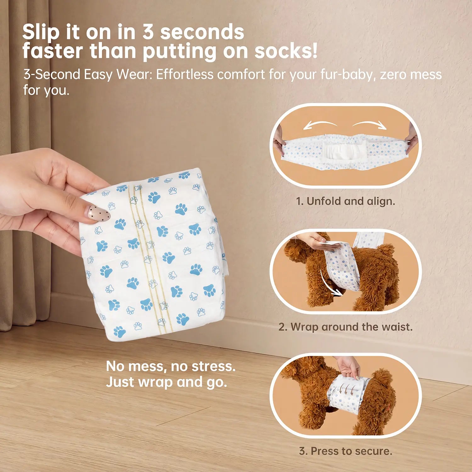 Disposable Male Dog Wraps - Soft Dog Diapers for Small Male Dogs, 12-Pack
