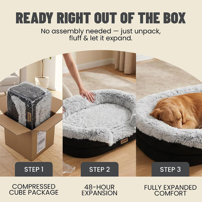 Premium Large Orthopedic Dog Bed with Bolster - 90cm, Plush Faux Fur, Easy Access Design, Washable Cover, Waterproof Liner, Ideal Support for Extra-Large Breeds