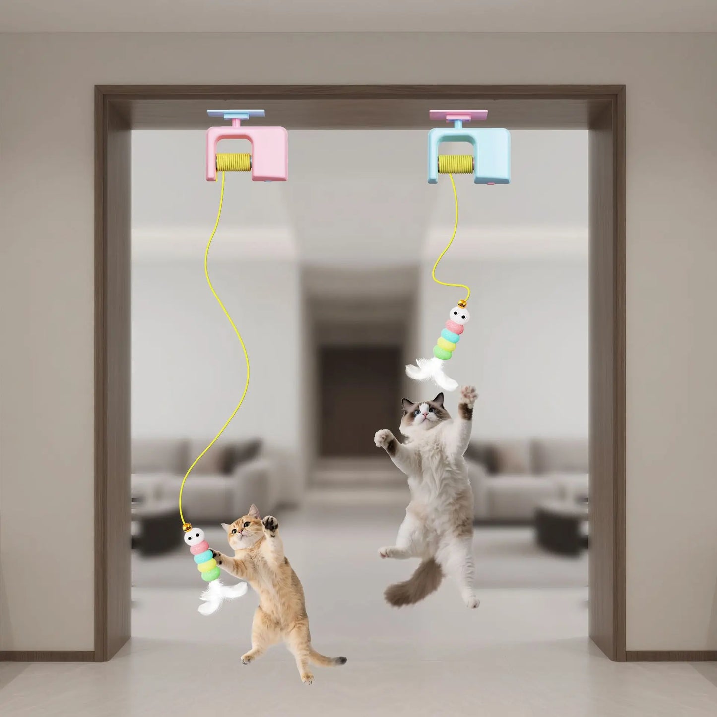 Interactive Retractable Bungee Cat Toy - Automatic Hanging Door Teaser, USB Rechargeable Self-Play Exercise Device for Indoor Boredom Relief and Pet Training