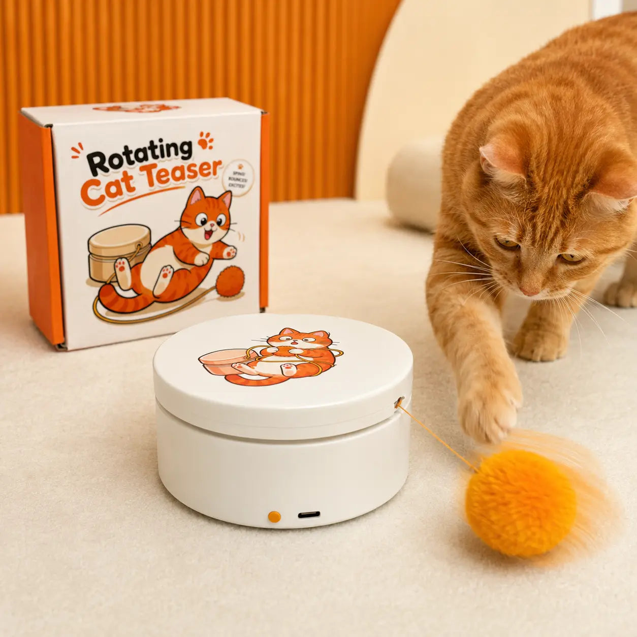 Smart Rotating Cat Teaser - Rechargeable Interactive Toy with 5 Play Modes, Touch Activation, Auto Sleep Feature, Multi-Surface Mounting, and Replaceable String for Indoor Cats and Kittens