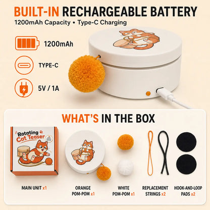 Smart Rotating Cat Teaser - Rechargeable Interactive Toy with 5 Play Modes, Touch Activation, Auto Sleep Feature, Multi-Surface Mounting, and Replaceable String for Indoor Cats and Kittens