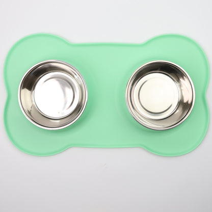 Double Stainless Steel Pet Bowl Set with Non-Slip Base for Food and Water