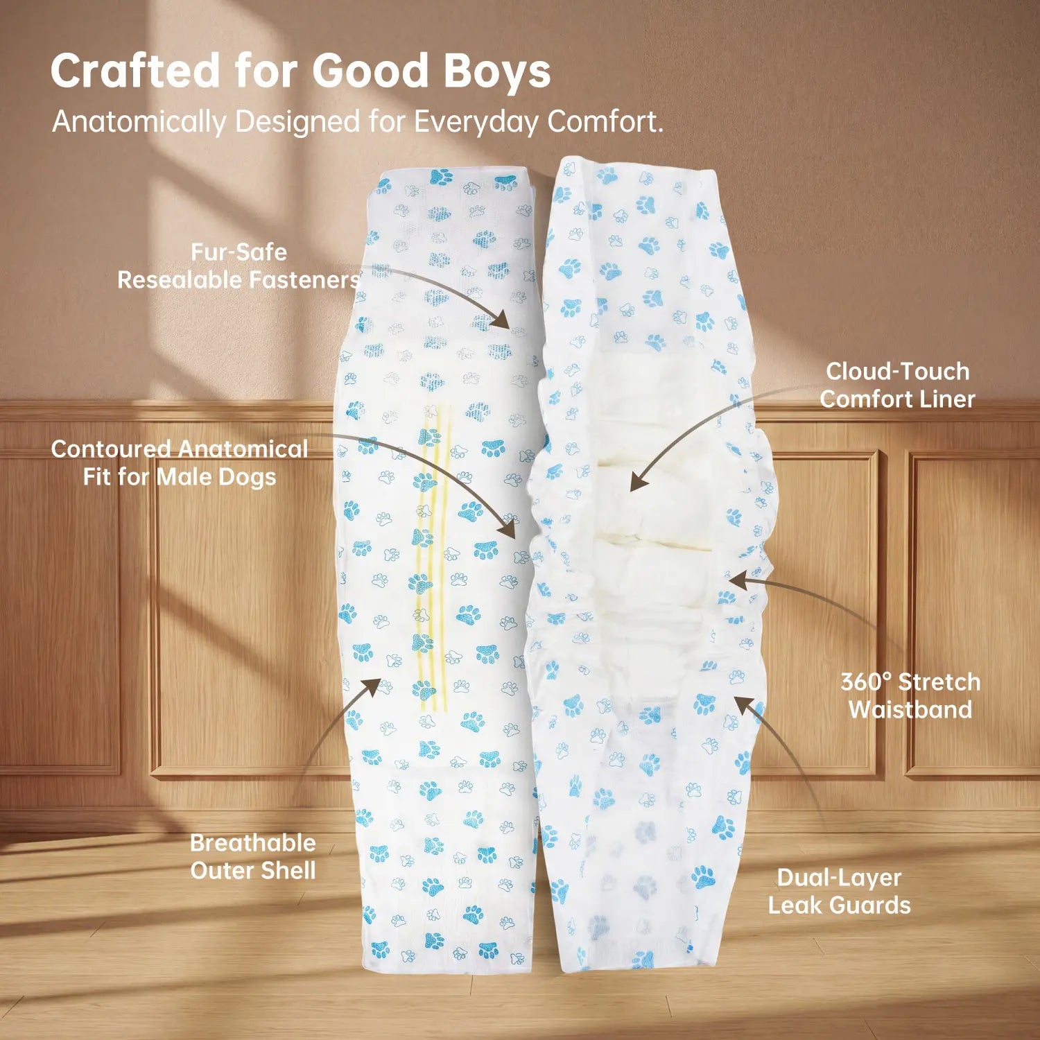 Disposable Male Dog Wraps - Soft Dog Diapers for Small Male Dogs, 12-Pack