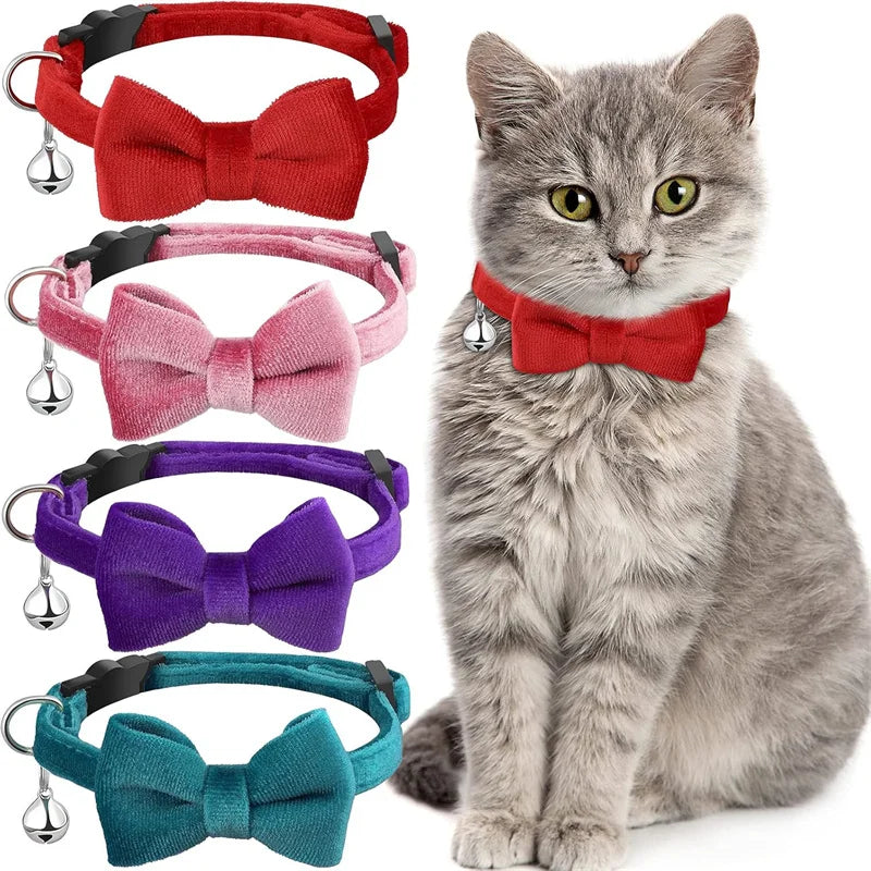 Multicolor Adjustable Cat Collars with Bow and Bell - Stylish Pet Accessories