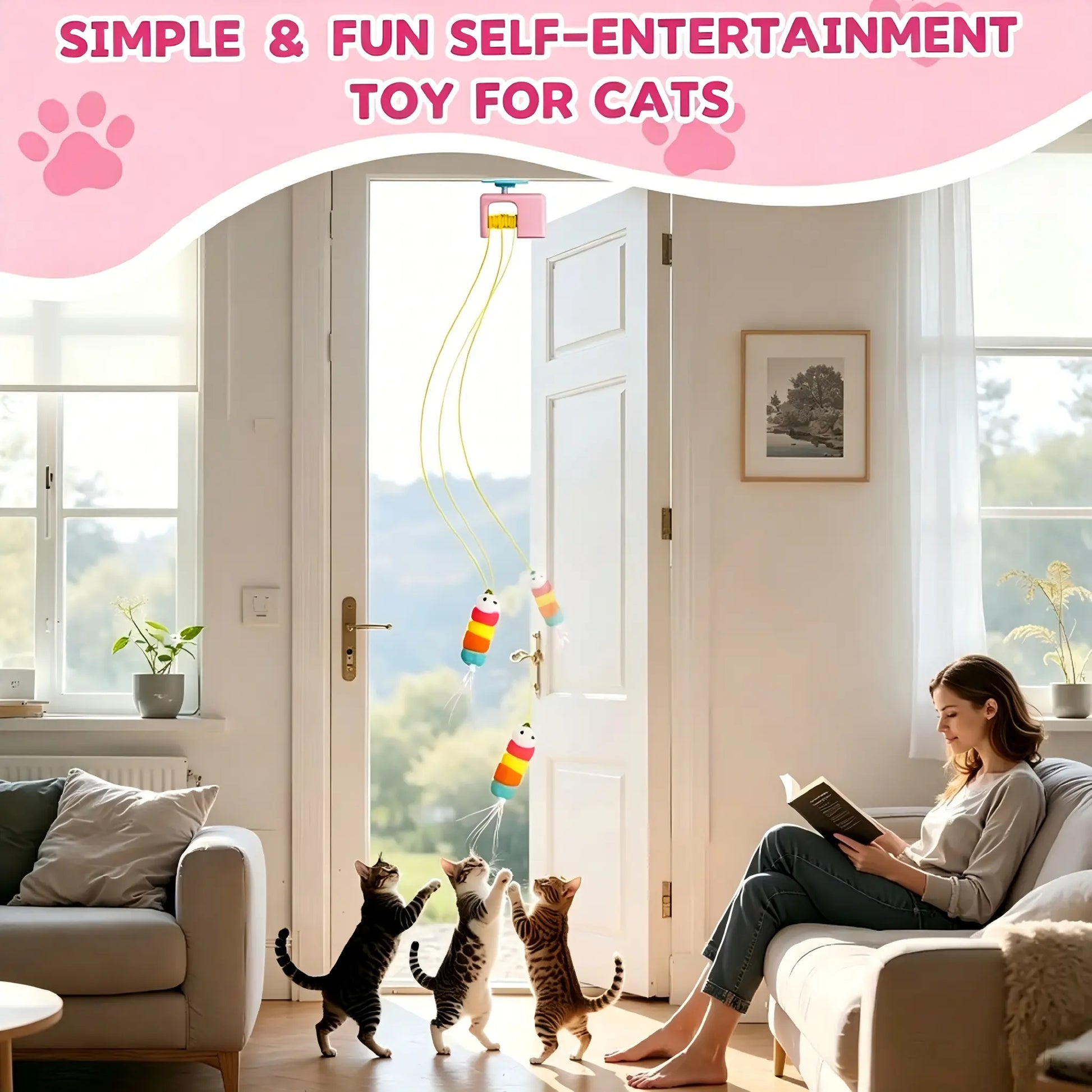 Interactive Retractable Bungee Cat Toy - Automatic Hanging Door Teaser, USB Rechargeable Self-Play Exercise Device for Indoor Boredom Relief and Pet Training