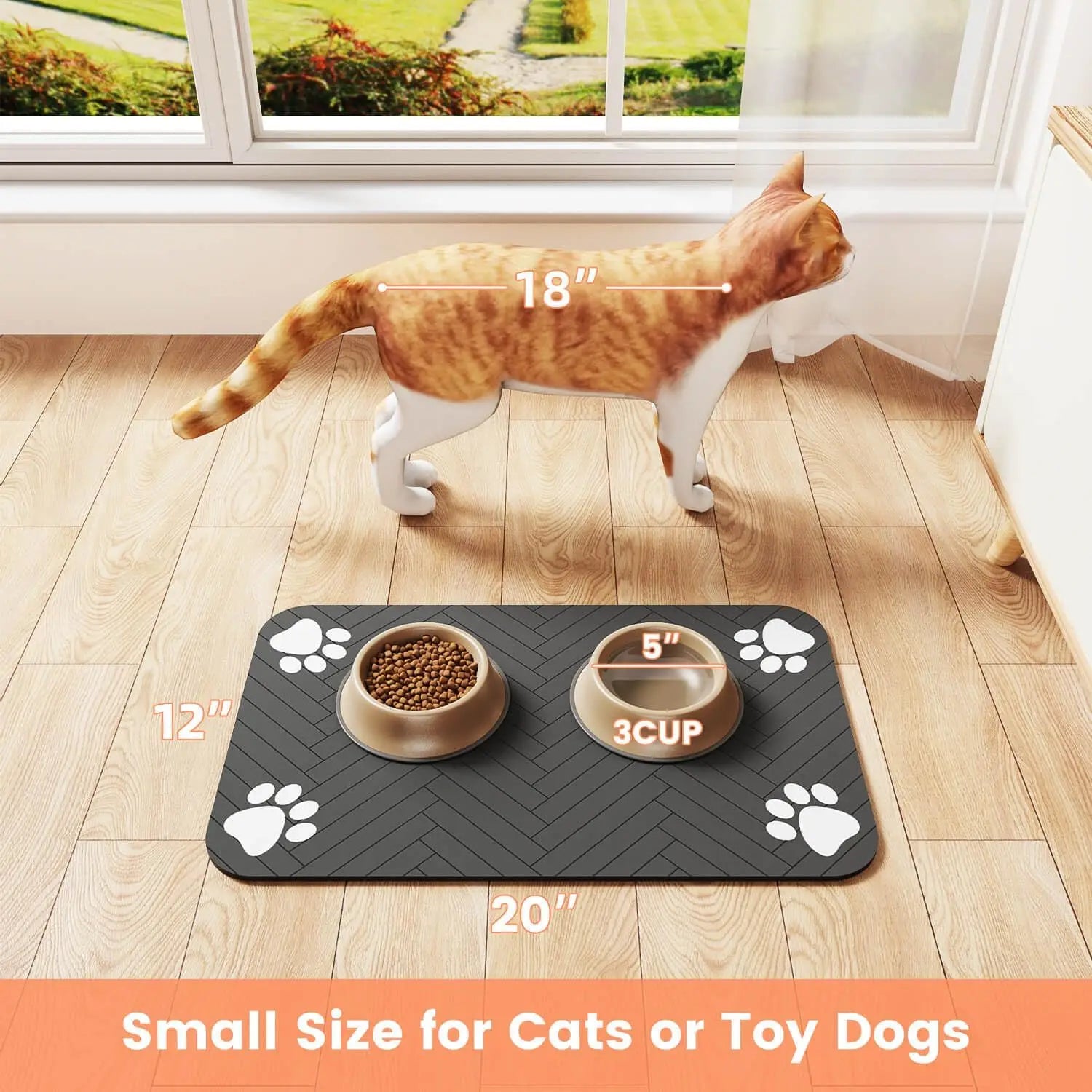 Absorbent Pet Feeding Mat with Waterproof Rubber Backing - Quick Dry Placemat for Food and Water Bowls for Dogs and Cats