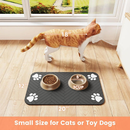 Absorbent Pet Feeding Mat with Waterproof Rubber Backing - Quick Dry Placemat for Food and Water Bowls for Dogs and Cats