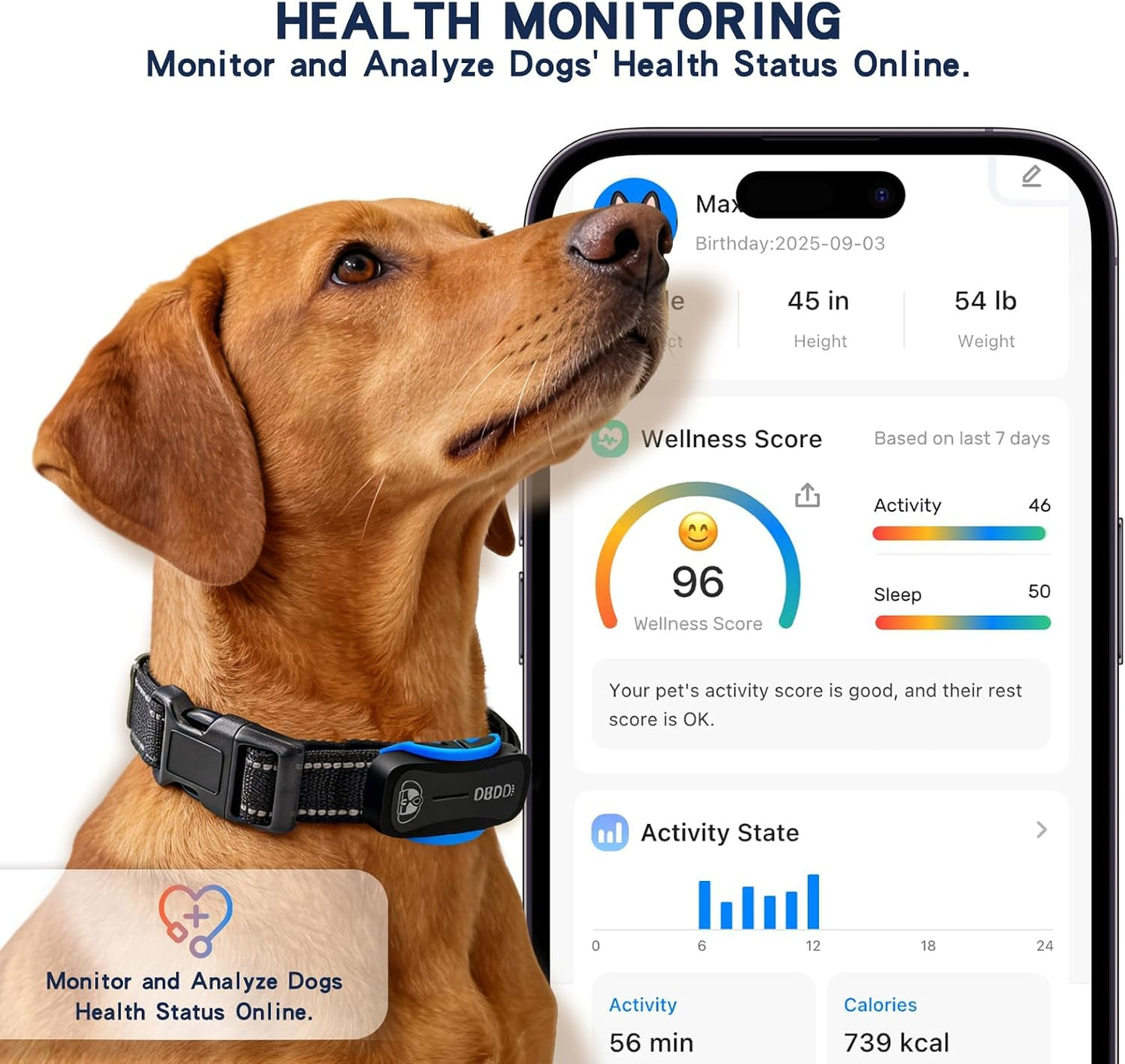 Dog GPS Tracker, Waterproof Dog Tracking Collar, Black | a Dog GPS Tracker with Real-Time Tracking, AI Health Monitoring and Virtual Fencing, Compatible with Ios and Android Systems