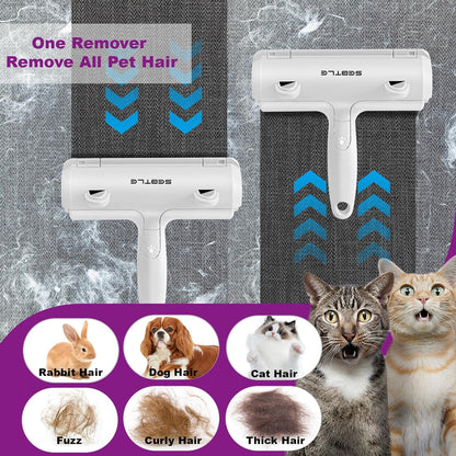 Reusable Pet Hair Remover Roller - Effective Lint Brush for Dogs and Cats, Ideal for Cleaning Fur from Carpets, Sofas, Bedding, Furniture, and Rugs, White