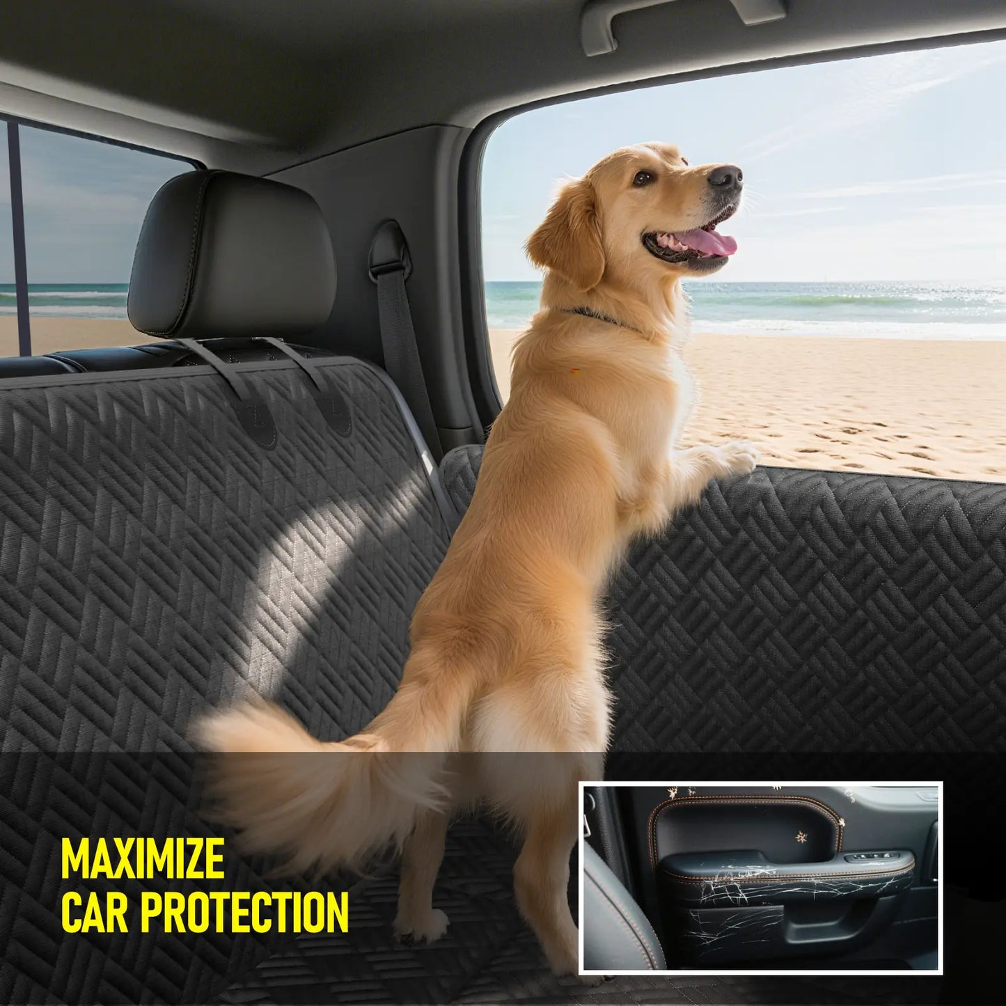 Premium Waterproof Dog Car Seat Cover with Rigid Base, Supports Up to 400 lbs | Innovative Hammock-Style Back Seat Extender for Cars, SUVs, and Full-Size Trucks (Available in Small and Large Sizes)
