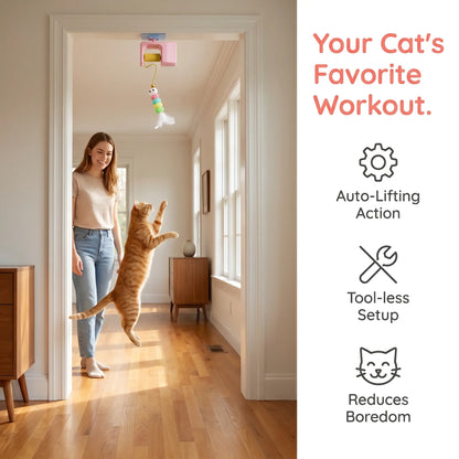 Interactive Retractable Bungee Cat Toy - Automatic Hanging Door Teaser, USB Rechargeable Self-Play Exercise Device for Indoor Boredom Relief and Pet Training