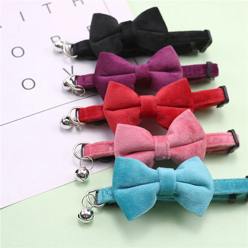 Multicolor Adjustable Cat Collars with Bow and Bell - Stylish Pet Accessories