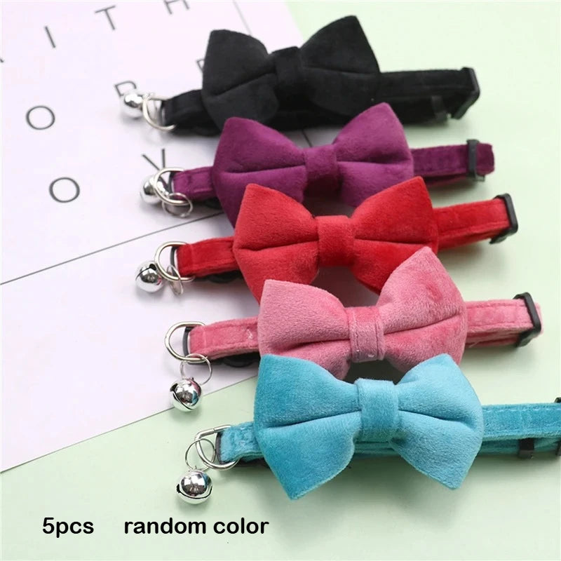 Multicolor Adjustable Cat Collars with Bow and Bell - Stylish Pet Accessories