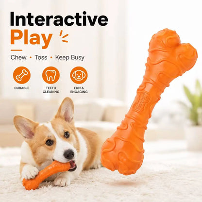 Durable Textured Rubber Chew Bone Toy for Small Dogs - Interactive Dental Toy for Teeth Cleaning and Play, Orange