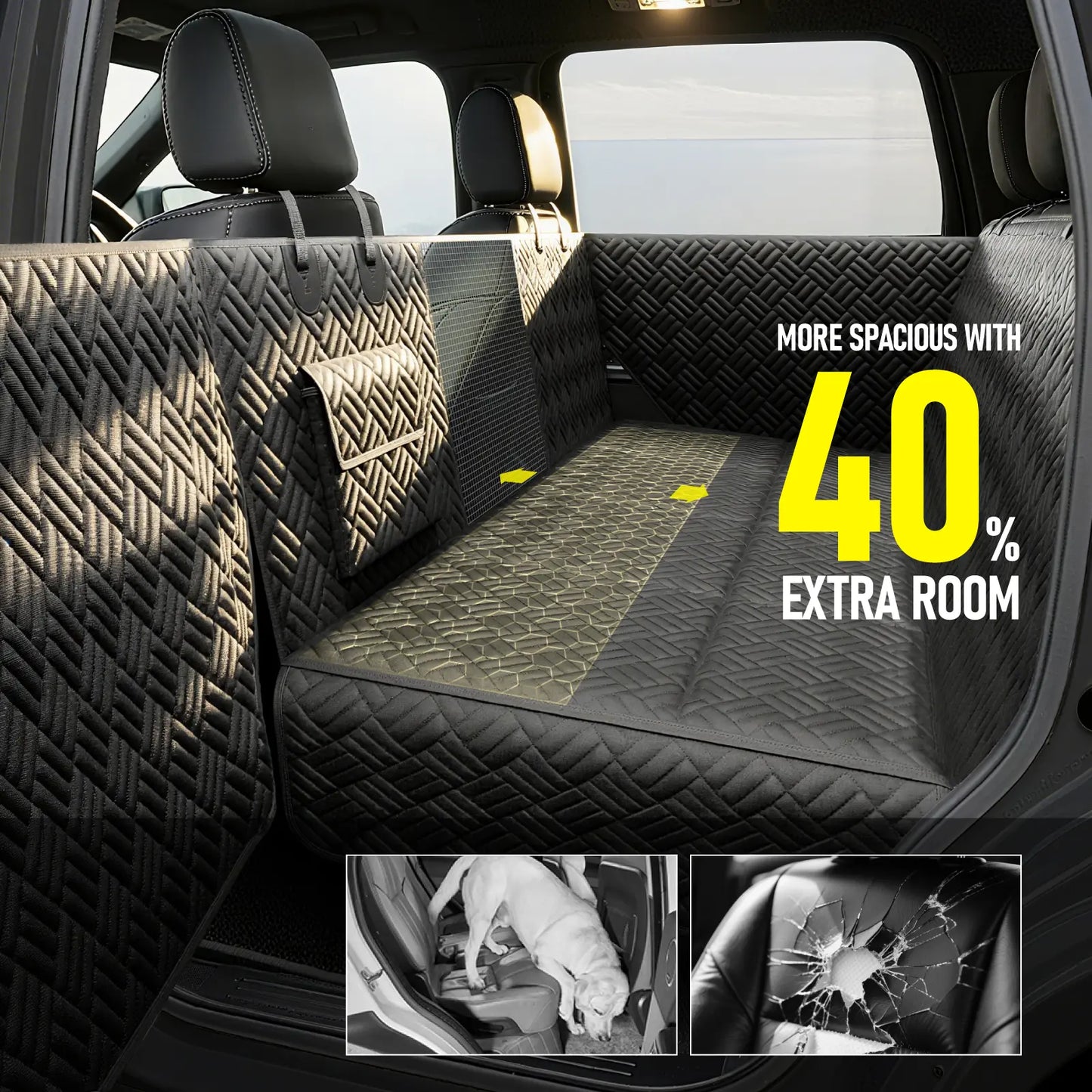 Premium Waterproof Dog Car Seat Cover with Rigid Base, Supports Up to 400 lbs | Innovative Hammock-Style Back Seat Extender for Cars, SUVs, and Full-Size Trucks (Available in Small and Large Sizes)